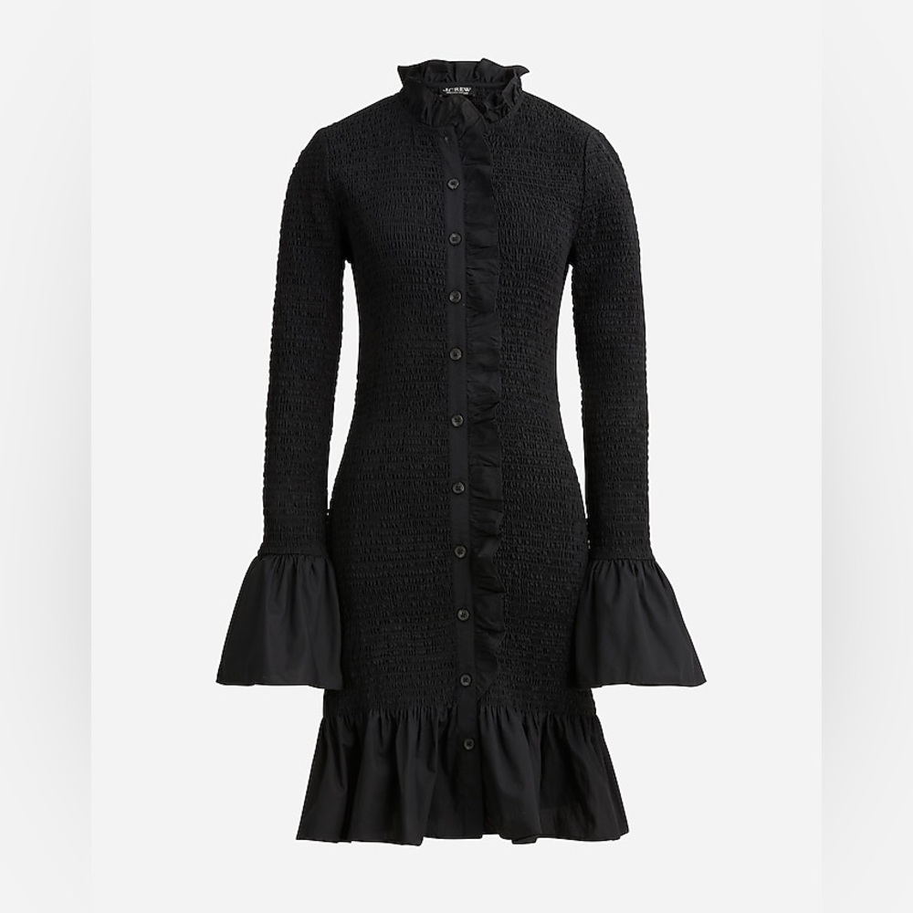 J. Crew Cotton Smocked button-up Black mini  dress Size Small